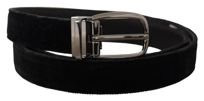 Belt by Dolce & Gabbana for men in leather & velvet black features a versatile silhouette, artfully showcasing the versatile design of the Leather & Velvet Belt for a sophisticated, premium finish.