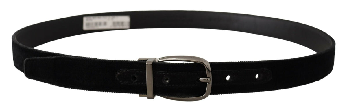 Belt by Dolce & Gabbana for men in leather & velvet black features a bohemian chic silhouette, showcasing the bohemian chic Leather & Velvet Belt design with a sophisticated bohemian chic finish.