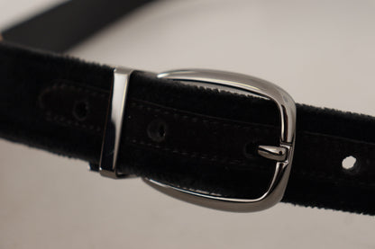 Belt by Dolce & Gabbana for men in leather & velvet black presents a artisanal silhouette from the Leather & Velvet Belt collection, showcasing an artisanal design and refined craftsmanship for a artisanal look.