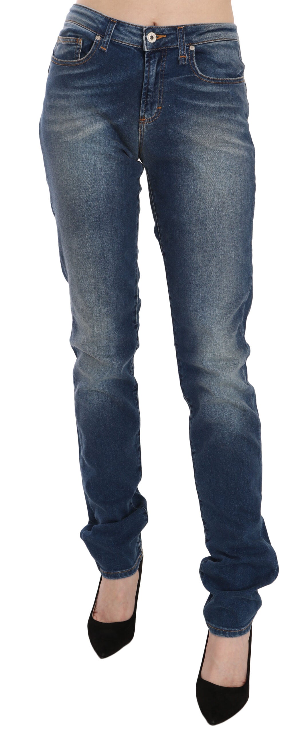 Fiorucci Women's Blue Washed Mid Waist Slim Fit Denim Jeans