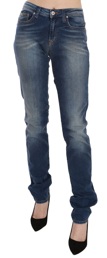Fiorucci Women's Blue Washed Mid Waist Slim Fit Denim Jeans