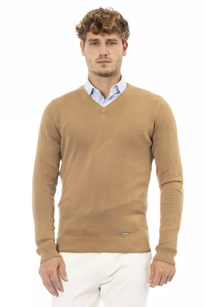 Baldinini Trend Men's Beige Modal V-neck Sweater