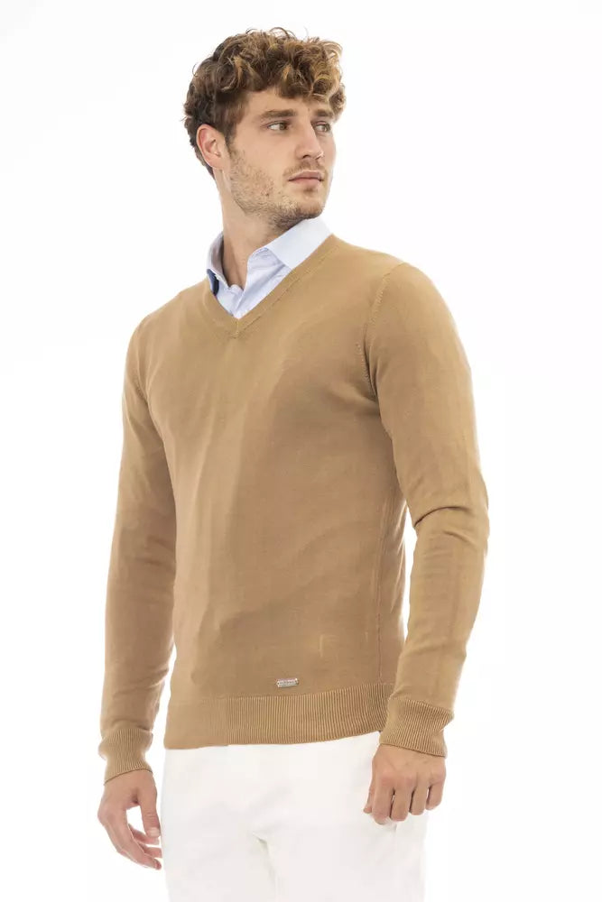 Baldinini Trend Men's Beige Modal V-neck Sweater
