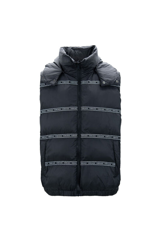 Versace Men's Black Polyester Hooded Puffer Vest