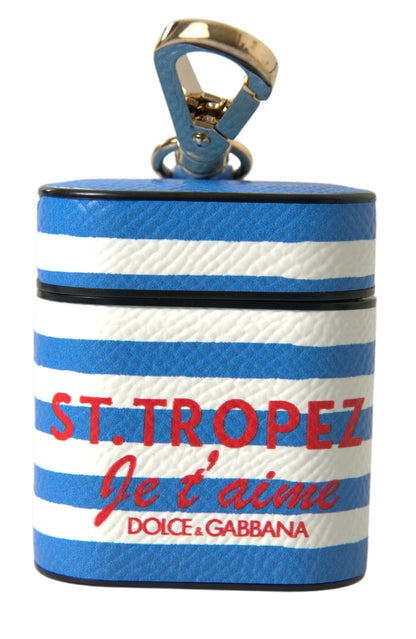 Dolce & Gabbana Dauphine Leather Earbuds Carrying Case - Blue White Print Striped
