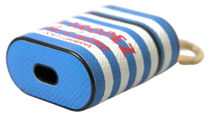 Dolce & Gabbana Dauphine Leather Earbuds Carrying Case - Blue White Print Striped