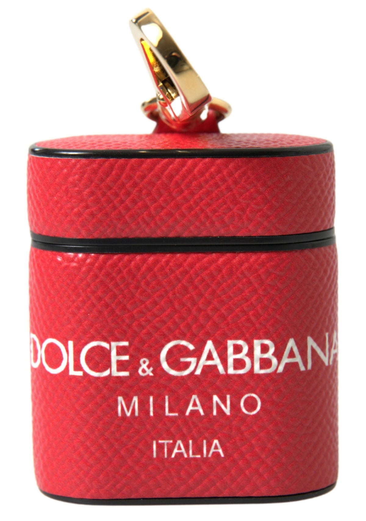 Dolce & Gabbana Leather & Metal Earbuds Carrying Case - Gold Red Print