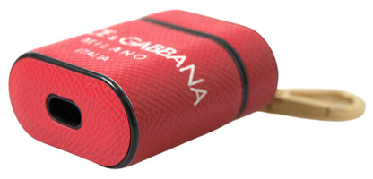 Dolce & Gabbana Leather & Metal Earbuds Carrying Case - Gold Red Print
