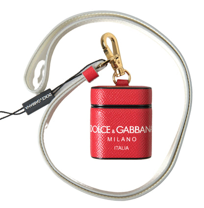 Dolce & Gabbana Leather & Metal Earbuds Carrying Case - Gold Red Print