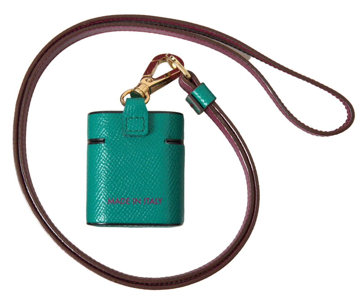 Dolce & Gabbana Calf Leather Earbuds Carrying Case - Green Maroon Print