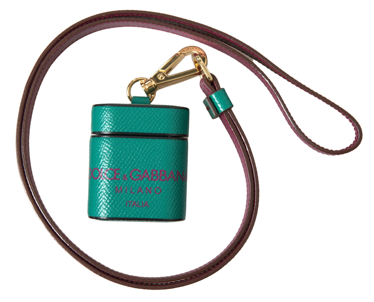 Dolce & Gabbana Calf Leather Earbuds Carrying Case - Green Maroon Print