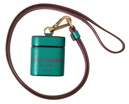 Dolce & Gabbana Calf Leather Earbuds Carrying Case - Green Maroon Print