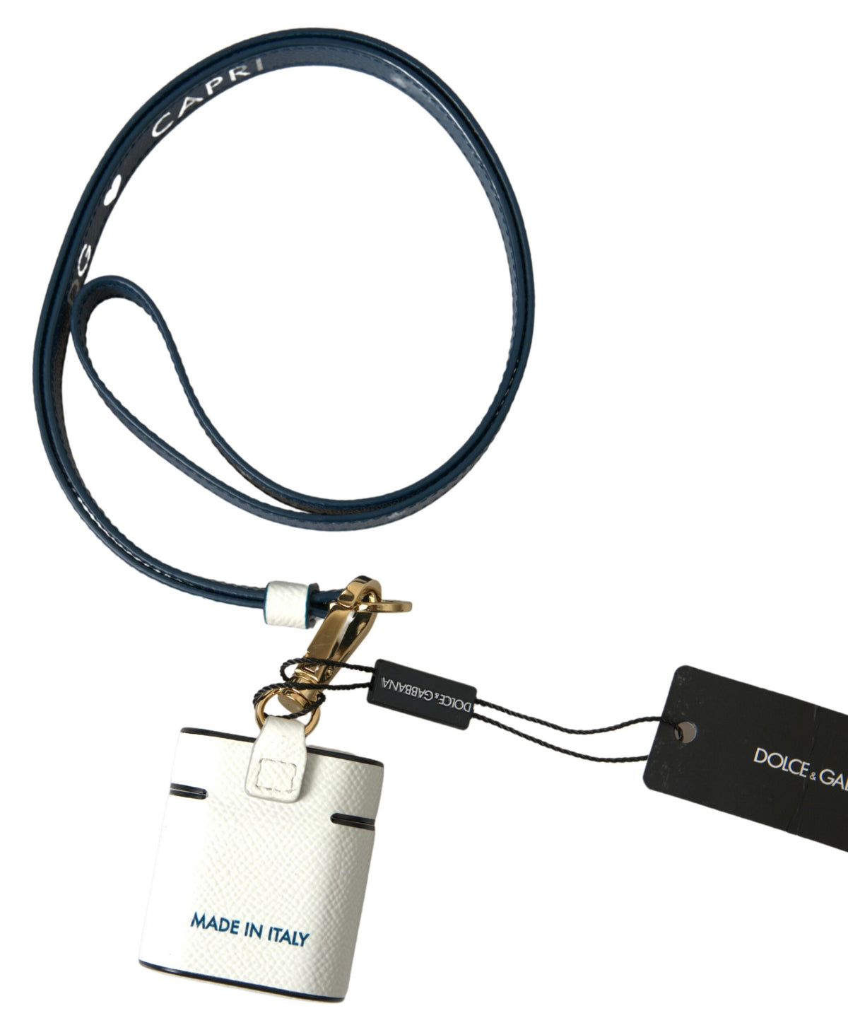 Dolce & Gabbana Calf Leather Earbuds Carrying Case - Blue White Print