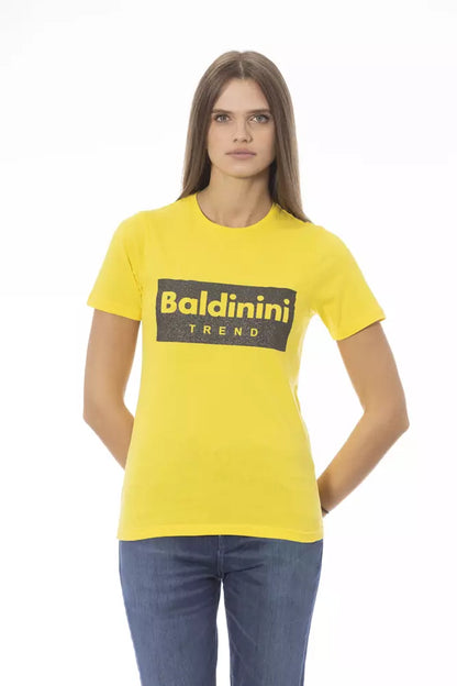 Baldinini Trend Women's Yellow Cotton Crewneck Logo T-Shirt