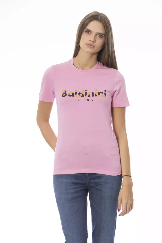 Baldinini Trend Women's Pink Cotton Crewneck Logo T-Shirt