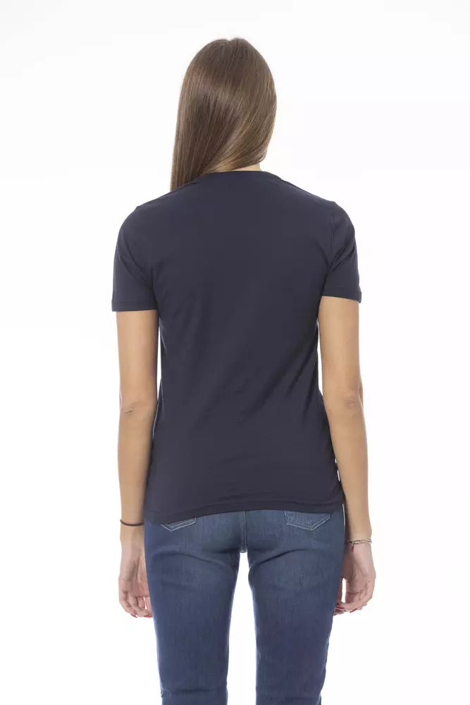 Baldinini Trend Women's Blue Cotton Crewneck Logo T-Shirt