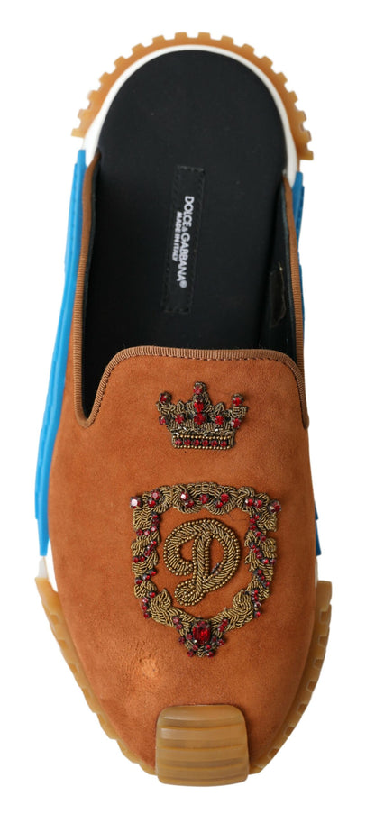 Dolce & Gabbana Brown Suede Crown Logo NS1 Slides Sandals