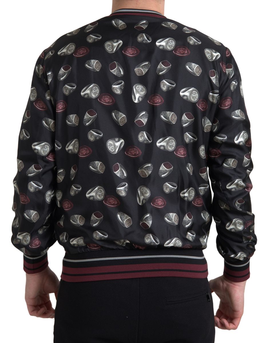 Dolce & Gabbana Men's Black Ring Print Silk Crewneck Sweater