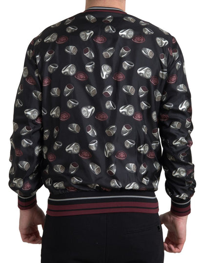 Dolce & Gabbana Men's Black Ring Print Silk Crewneck Sweater