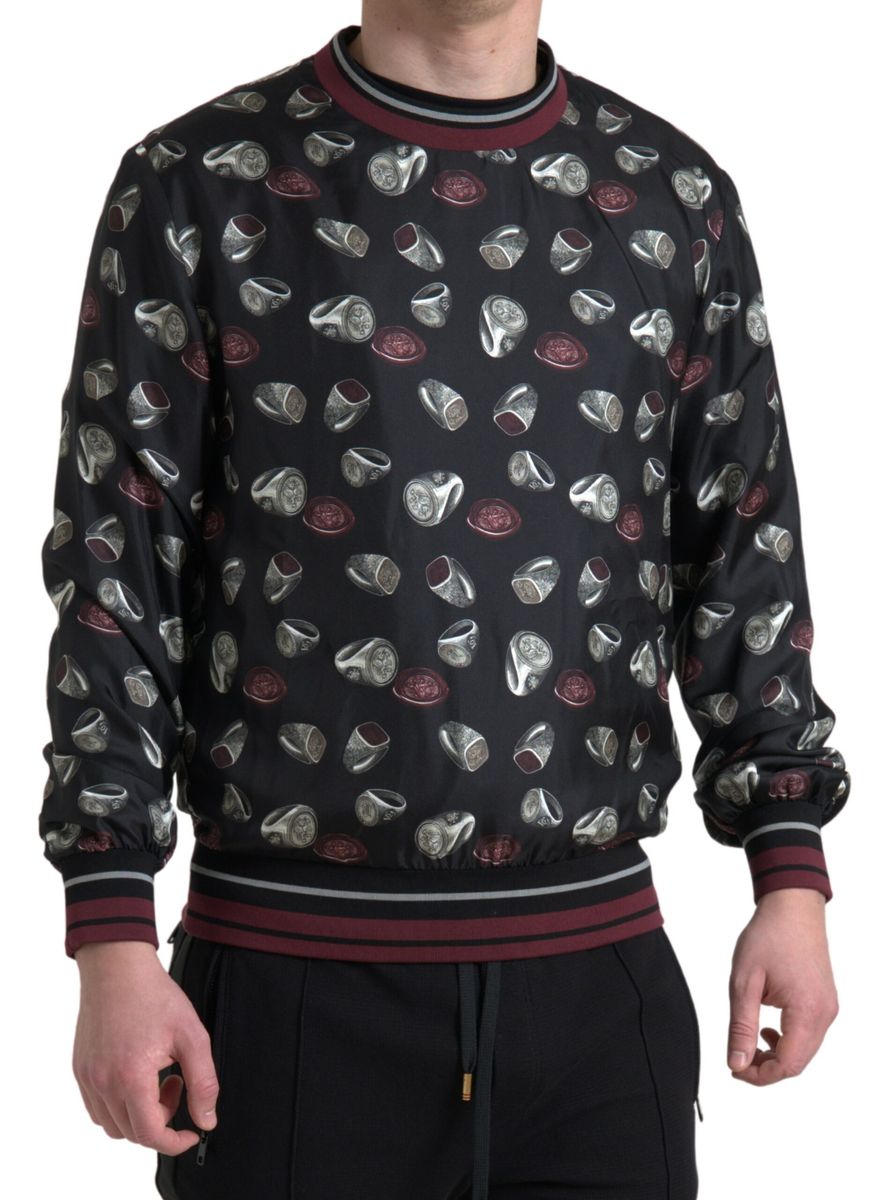 Dolce & Gabbana Men's Black Ring Print Silk Crewneck Sweater