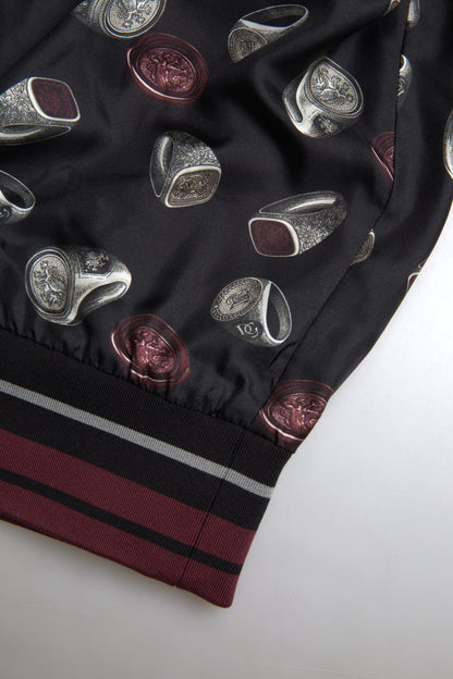 Dolce & Gabbana Men's Black Ring Print Silk Crewneck Sweater