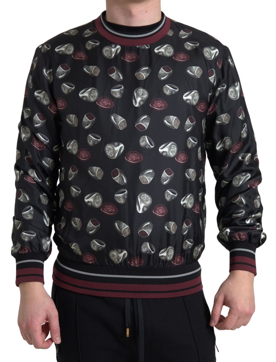 Dolce & Gabbana Men's Black Ring Print Silk Crewneck Sweater