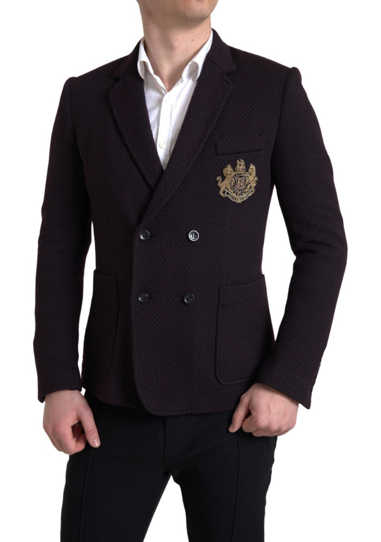 Dolce & Gabbana Men's Black Logo Embroidery Double Breasted Blazer