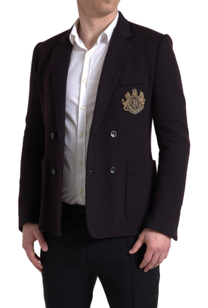 Dolce & Gabbana Men's Black Logo Embroidery Double Breasted Blazer