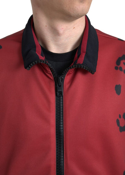 Dolce & Gabbana Red Leopard Polyester Bomber Full Zip Jacket