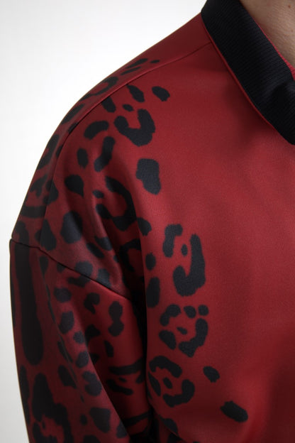 Dolce & Gabbana Red Leopard Polyester Bomber Full Zip Jacket