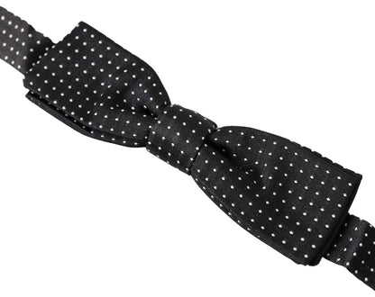 Black Polka Dot Silk Adjustable Men Neck Papillon Bow Tie