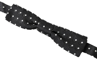 Black Polka Dot Silk Adjustable Men Neck Papillon Bow Tie