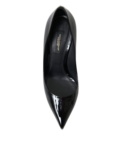 Stiletto Pumps Heels by Dolce & Gabbana for women in patent leather & silk black features an captivating silhouette, showcasing the elegant Icon Women's Patent Leather & Silk Stiletto Pumps Heels design with a stiletto and a sophisticated .