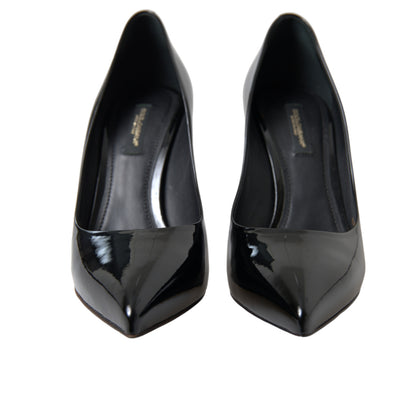 Stiletto Pumps Heels by Dolce & Gabbana for women in patent leather & silk black features a effortless chic silhouette, showcasing the Icon Women's Patent Leather & Silk Stiletto Pumps Heels design with a effortless chic stiletto and for a effortless chic finish.