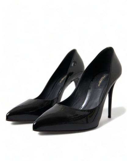 Stiletto Pumps Heels by Dolce & Gabbana for women in patent leather & silk black showcases a exquisite silhouette, perfectly accentuating Icon Women's Patent Leather & Silk Stiletto Pumps Heels with a exquisite stiletto and exquisite .