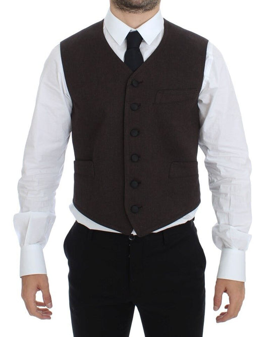 Dolce & Gabbana Men's Single Breasted Cotton Vest - Brown