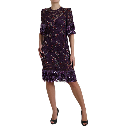 Purple Floral Lace Crystal Embedded Dress