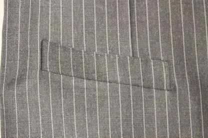 Gray Striped Wool Single Breasted Vest
