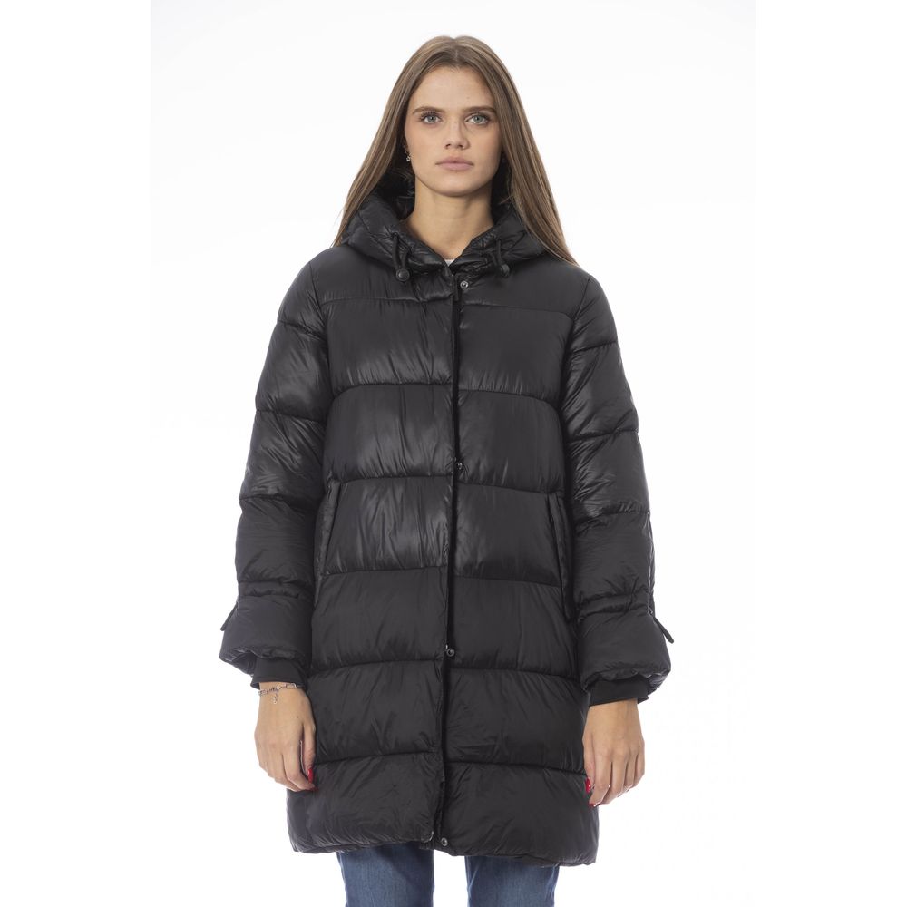 Black Nylon Women Long Down Jacket