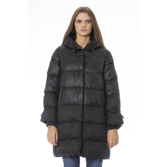 Black Nylon Women Long Down Jacket