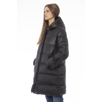 Black Nylon Women Long Down Jacket