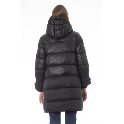 Black Nylon Women Long Down Jacket