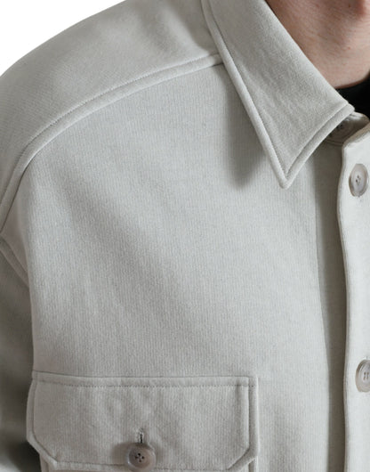 Dolce & Gabbana Men's Grey Cotton Button Down Collared Coat Jacket