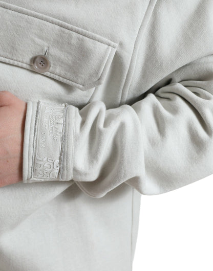 Dolce & Gabbana Men's Grey Cotton Button Down Collared Coat Jacket