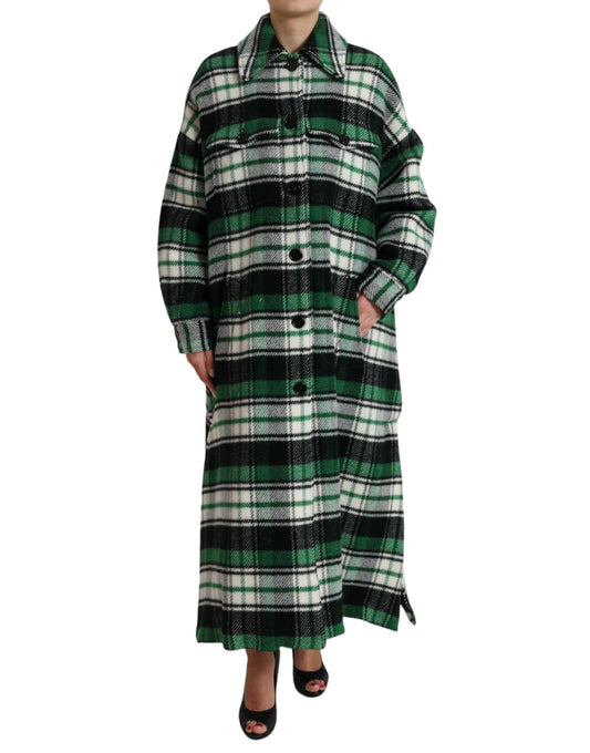 Dolce & Gabbana Women's Elegant Green Plaid Long Coat