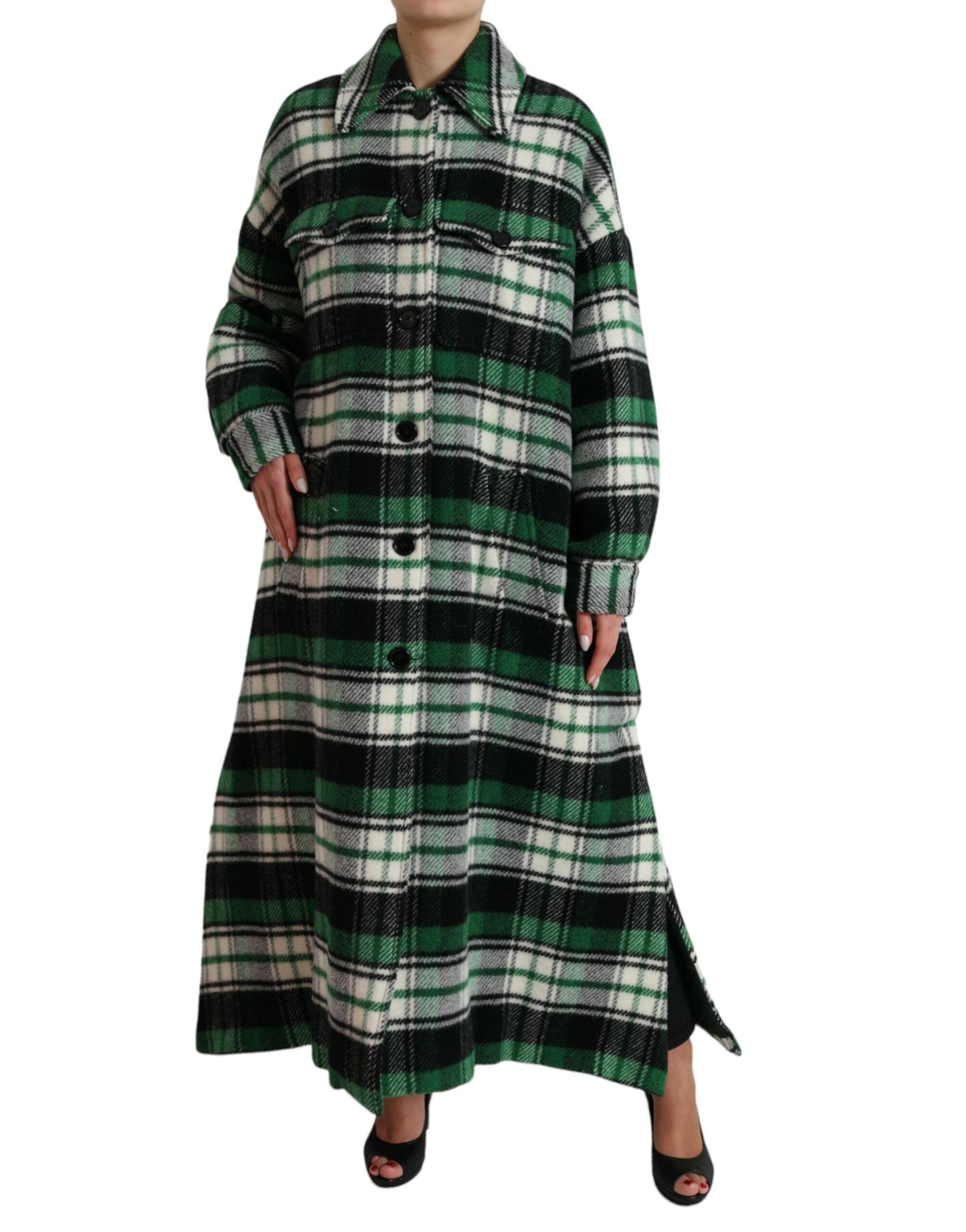 Dolce & Gabbana Women's Elegant Green Plaid Long Coat