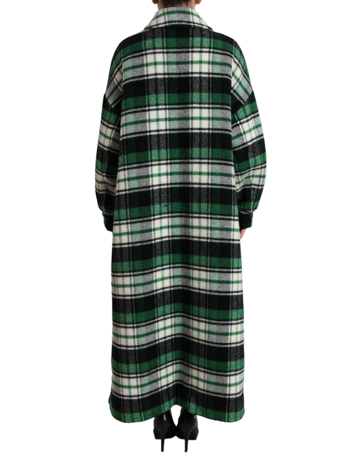 Dolce & Gabbana Women's Elegant Green Plaid Long Coat