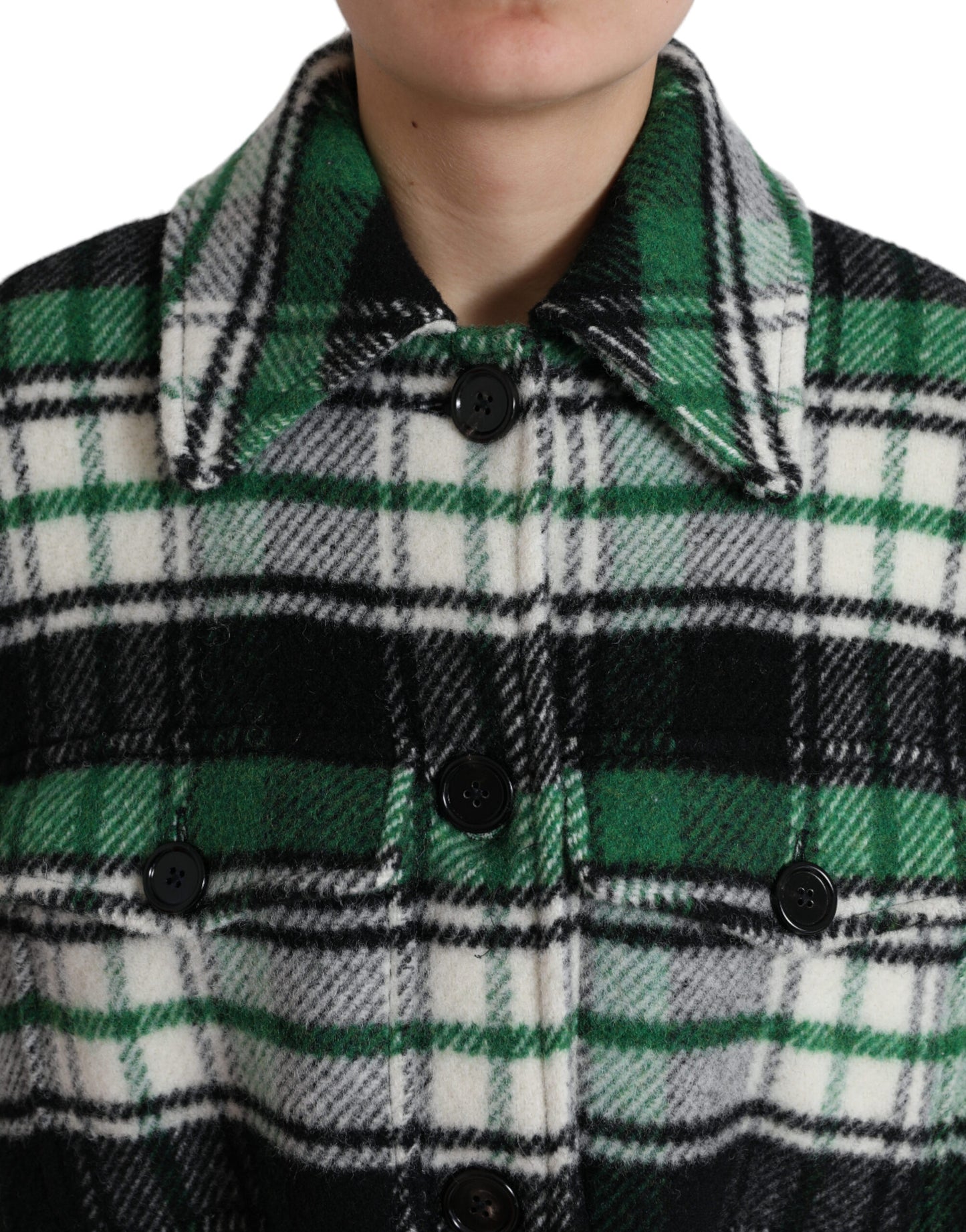 Dolce & Gabbana Women's Elegant Green Plaid Long Coat