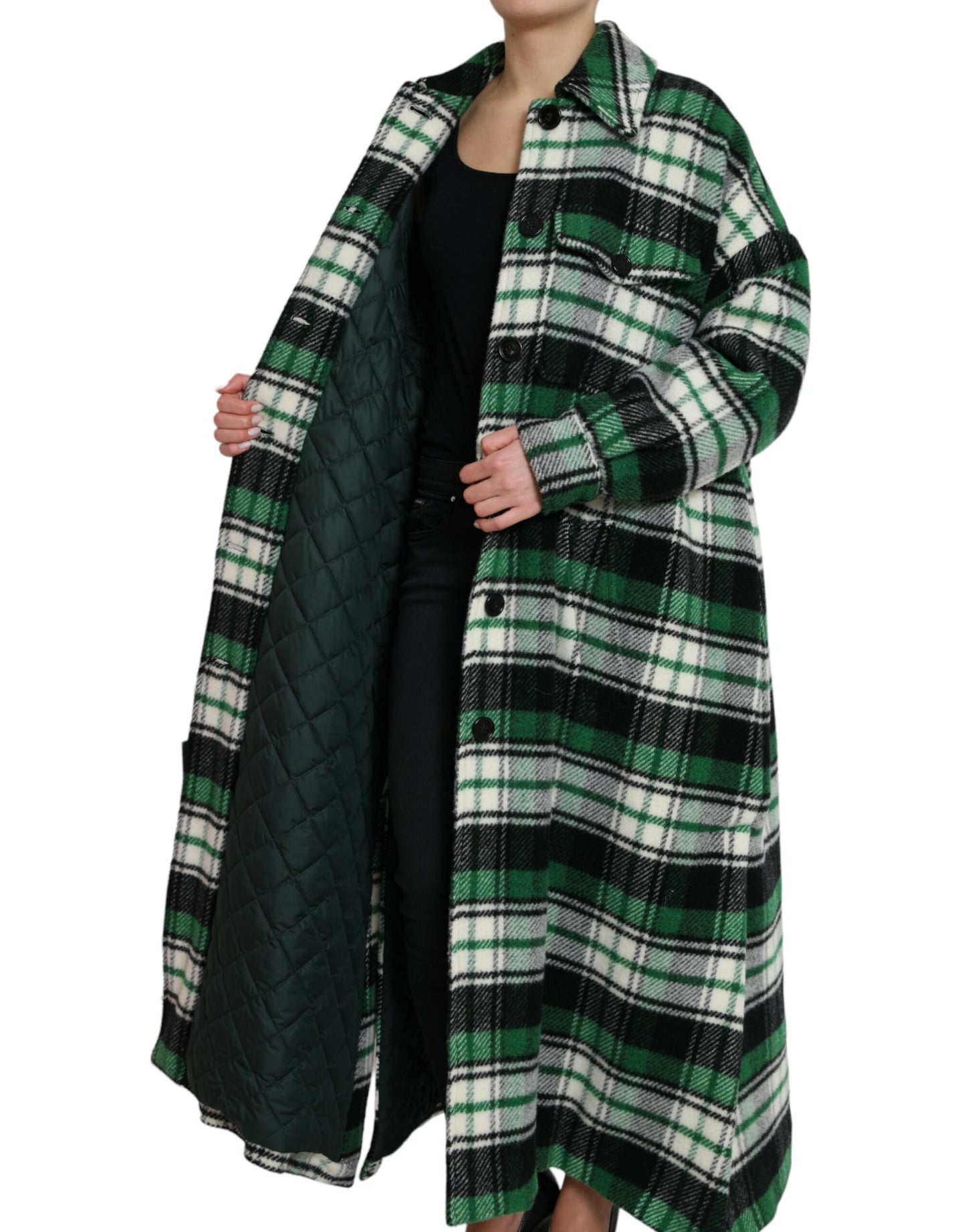 Dolce & Gabbana Women's Elegant Green Plaid Long Coat