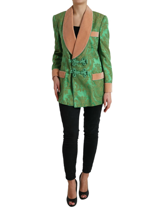 Dolce & Gabbana Women's Green Floral Double Breasted Coat Jacket
